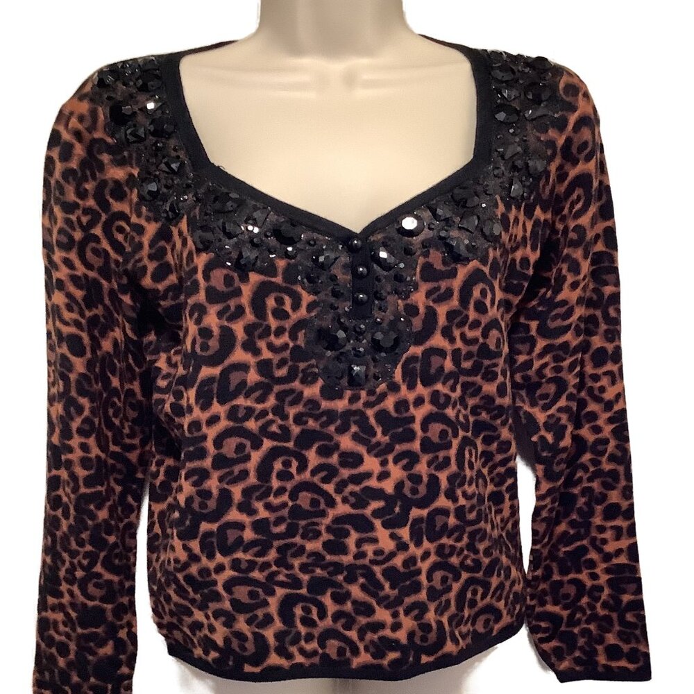 NWT Colour Works Animal Print Sweater with black beading Size: Medium